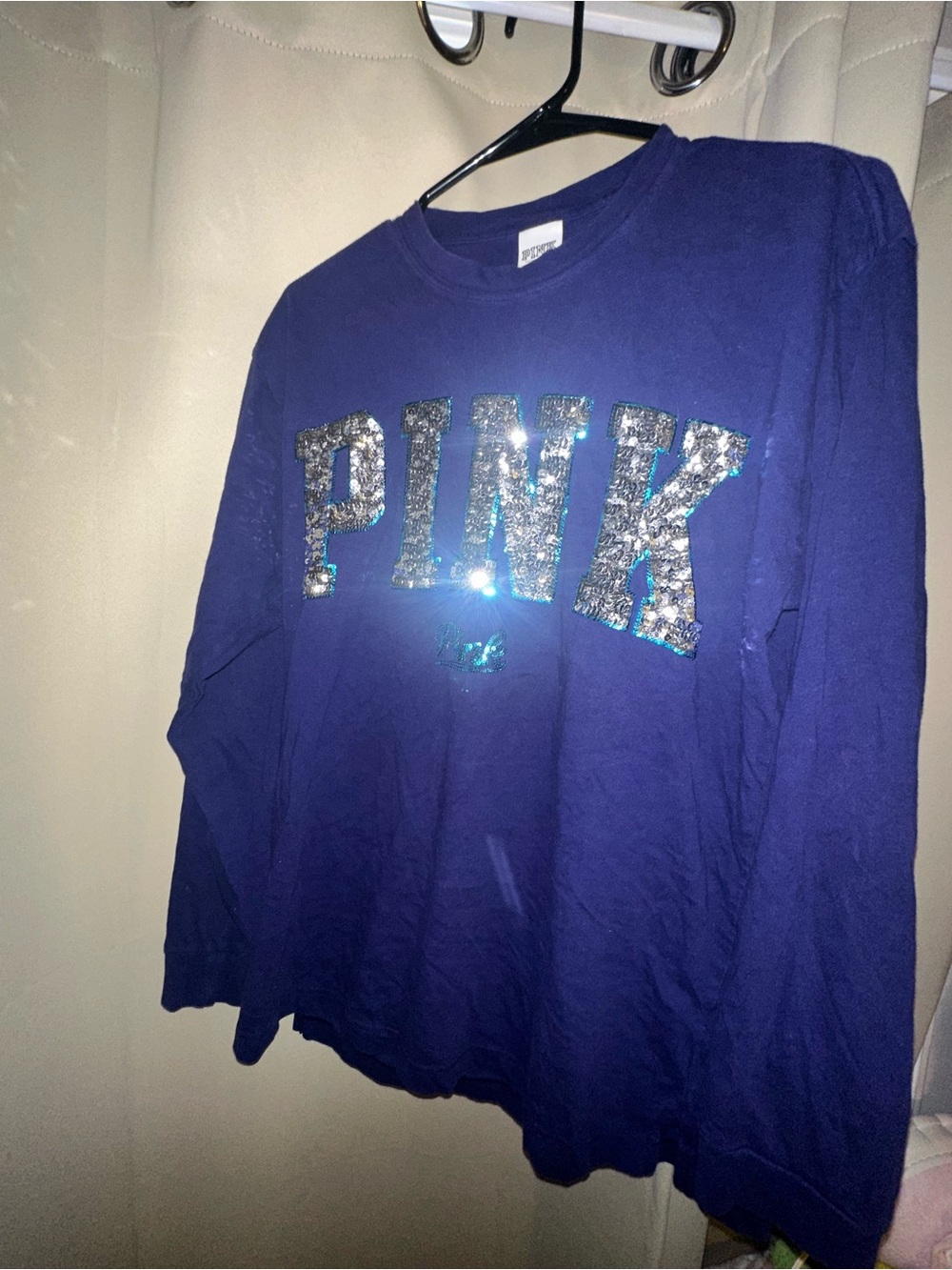 Victoria's Secret PINK blue long-sleeve sequin logo women’s size medium